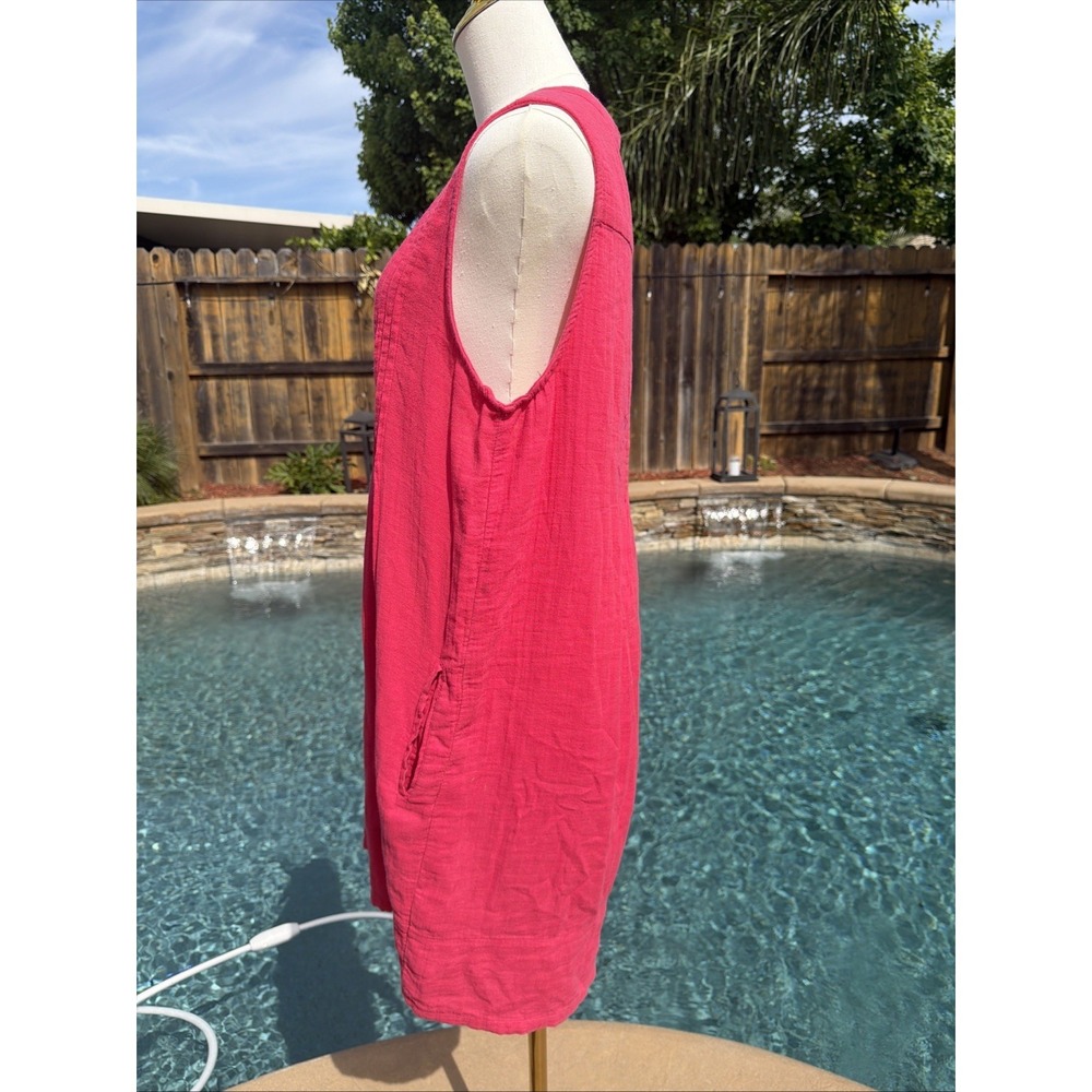 Quince Shift Mini Dress Hot Pink Cotton Gauze Sleeveless Pintuck Cotton L - Picture 4 of 8